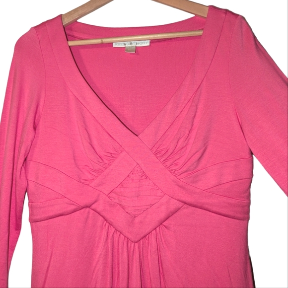 Boston Proper 3/4 Sleeve Ruched V Neck Pink Babydoll Stretch Blouse Top - Picture 3 of 6
